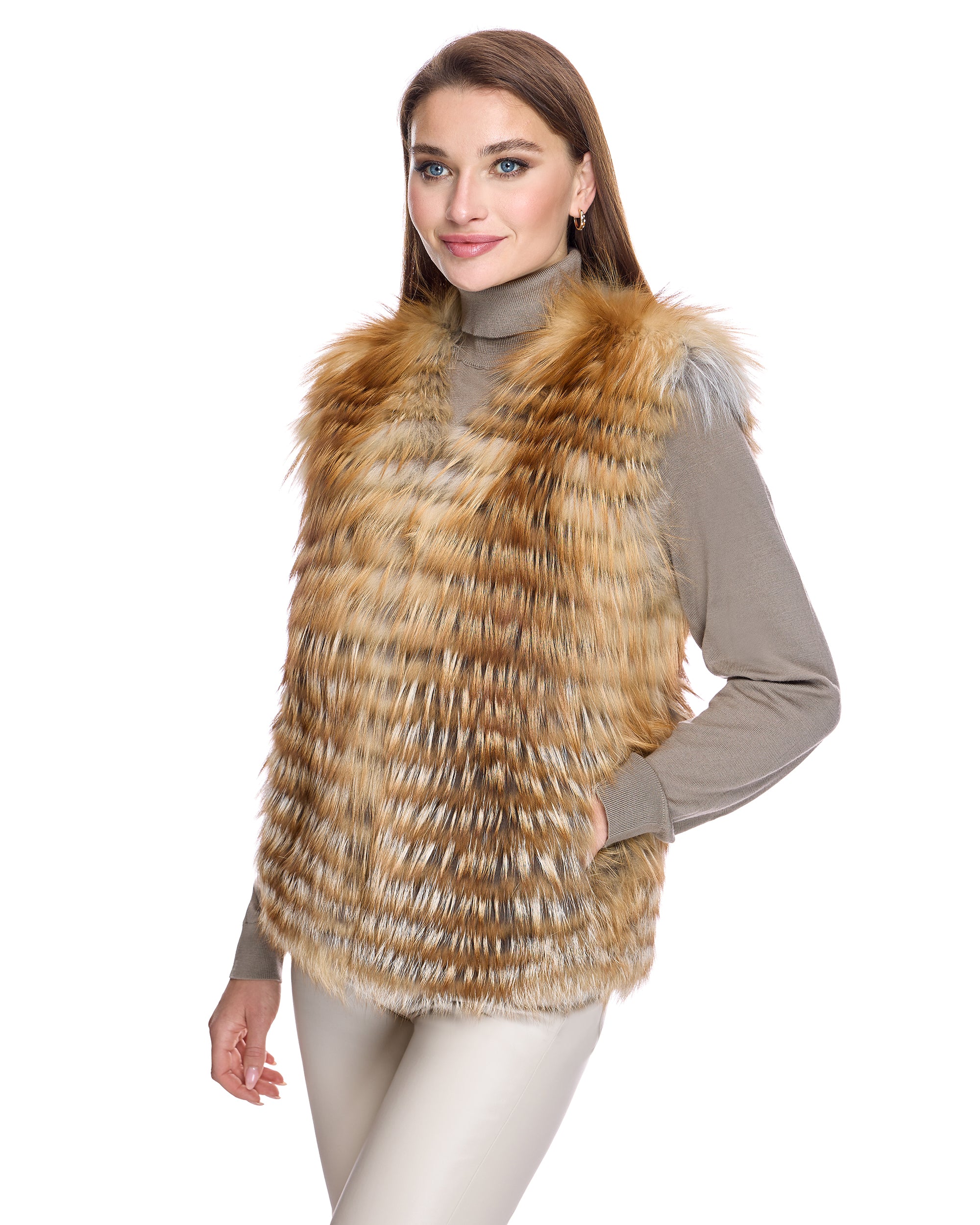 Collarless Feathered Fox Vest