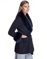 Maximilian Wool Jacket with Detachable Fur Trim