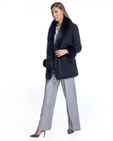 Maximilian Wool Jacket with Detachable Fur Trim