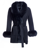 Maximilian Wool Jacket with Detachable Fur Trim