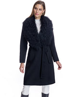 Julia & Stella by Maximilian Wool Wrap Coat With Lamb Collar-Maximilian