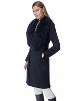 Julia & Stella by Maximilian Wool Wrap Coat With Lamb Collar-Maximilian
