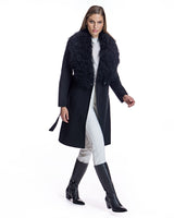 Julia & Stella by Maximilian Wool Wrap Coat With Lamb Collar-Maximilian