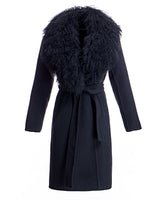 Julia & Stella by Maximilian Wool Wrap Coat With Lamb Collar-Maximilian