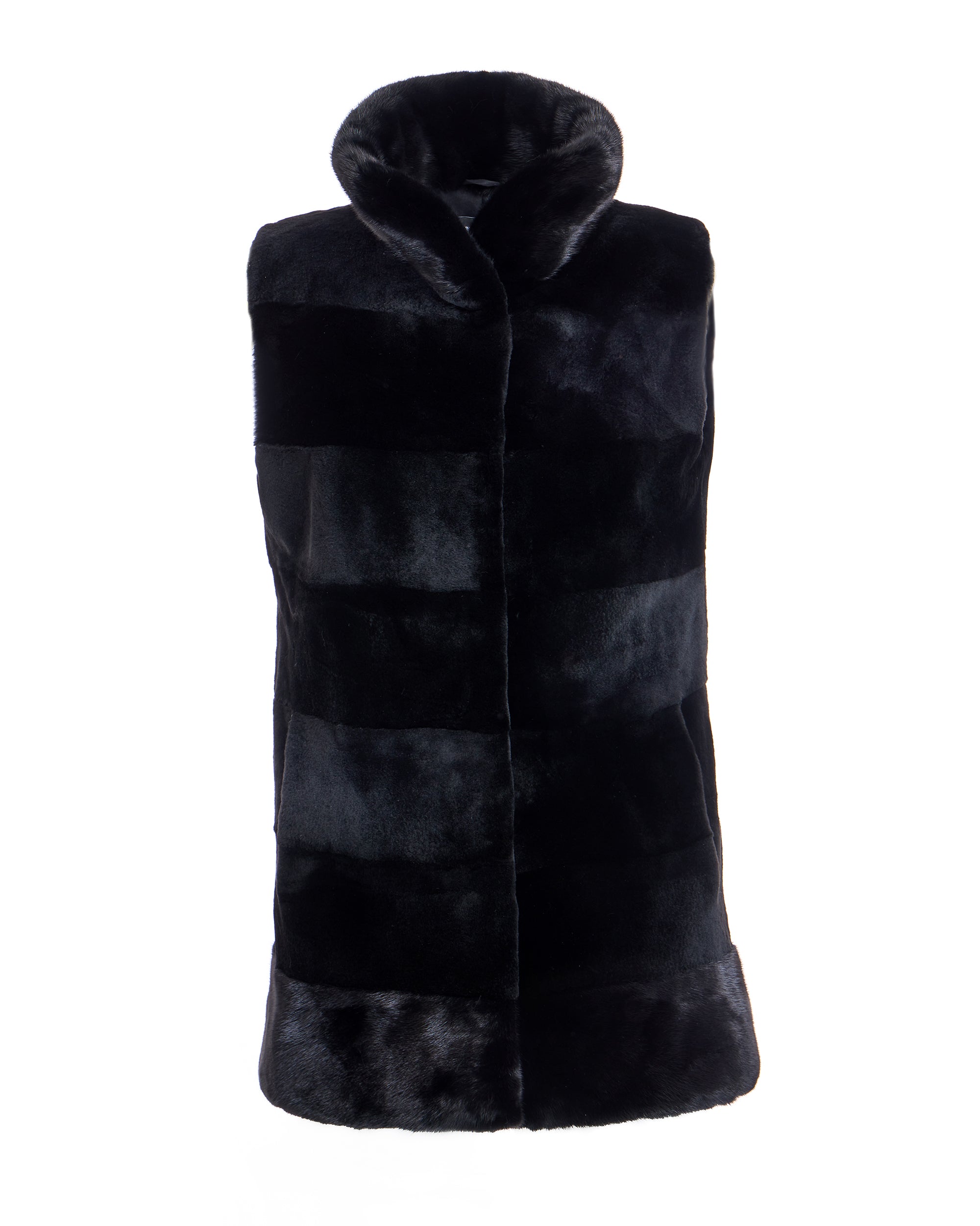 Horizontal Sheared Mink Vest with long hair trim