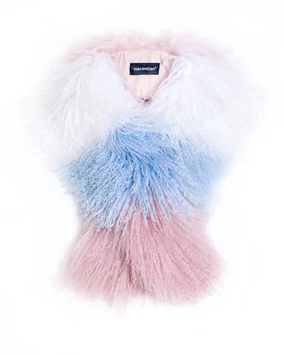 Julia & Stella by Maximilian Color-Block Tibetan Lamb Scarf