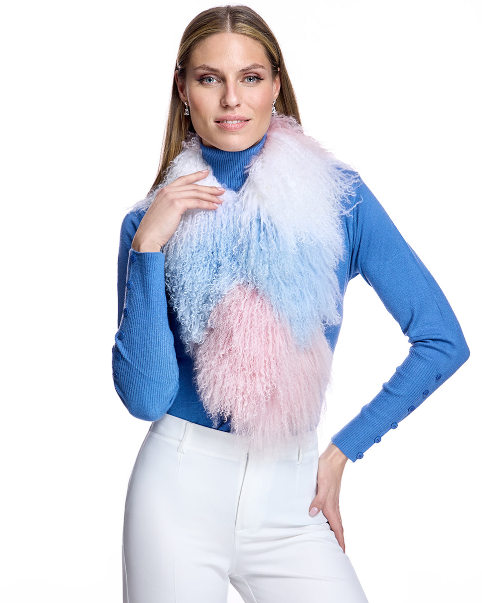 Julia & Stella by Maximilian Color-Block Tibetan Lamb Scarf