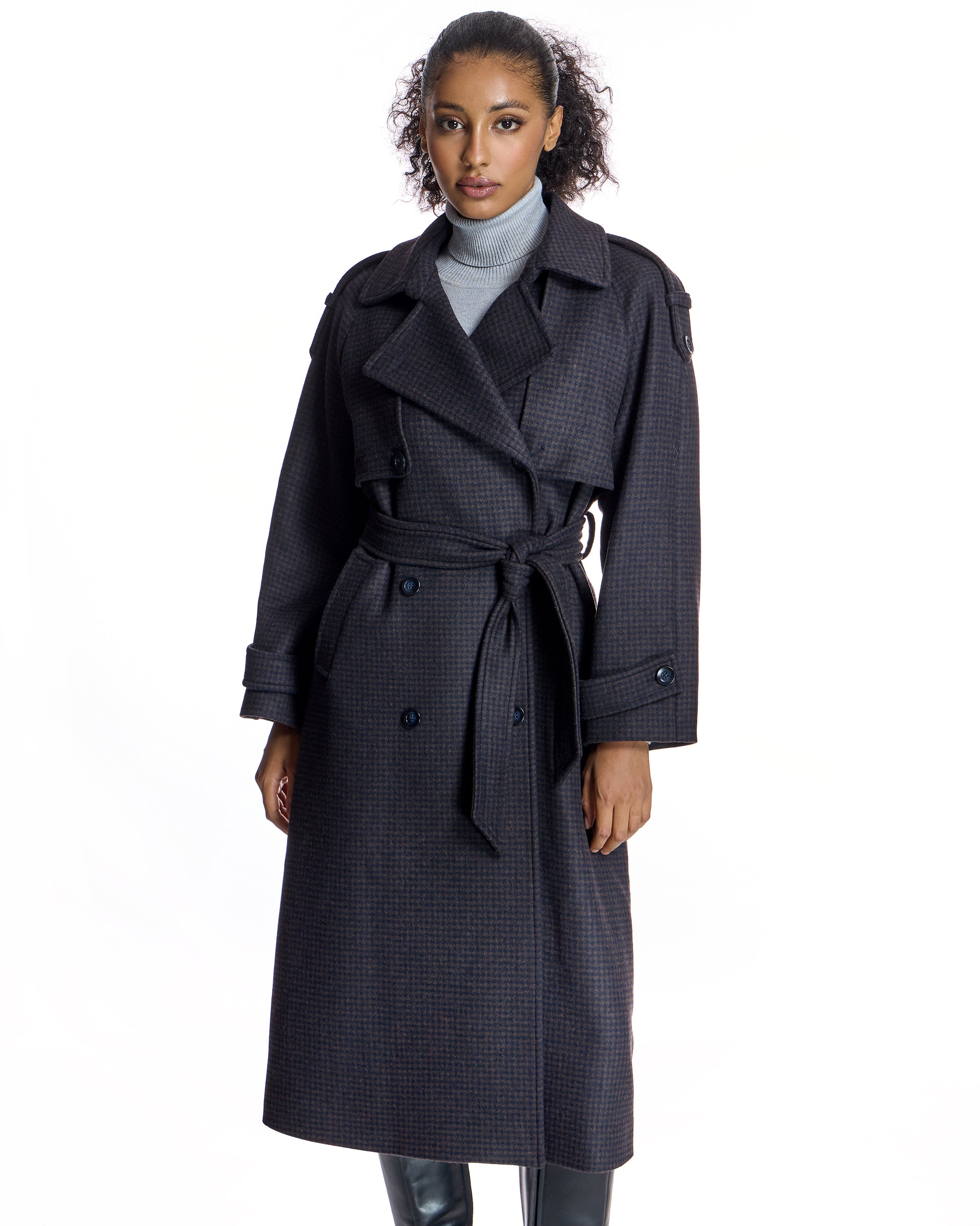 Wool blend Houndstooth Trench-Maximilian