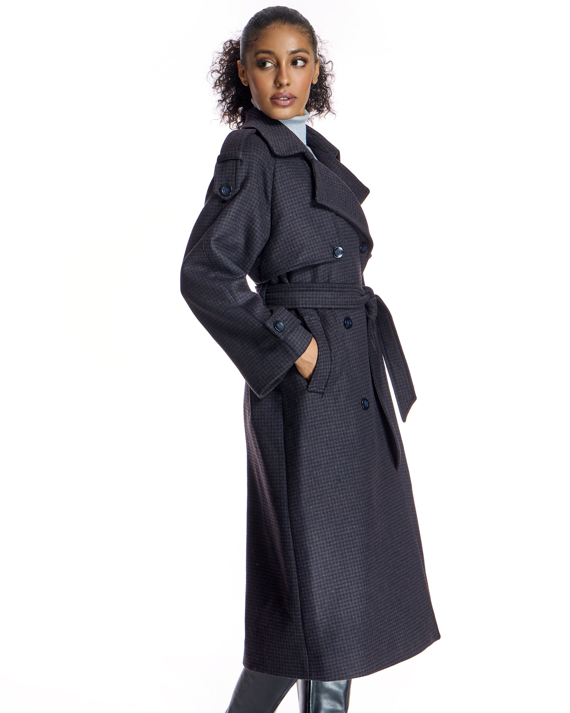 Wool blend Houndstooth Trench-Maximilian