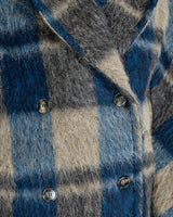 Blue & Beige Plated Wool Blend Hooded Coat – 45” Length