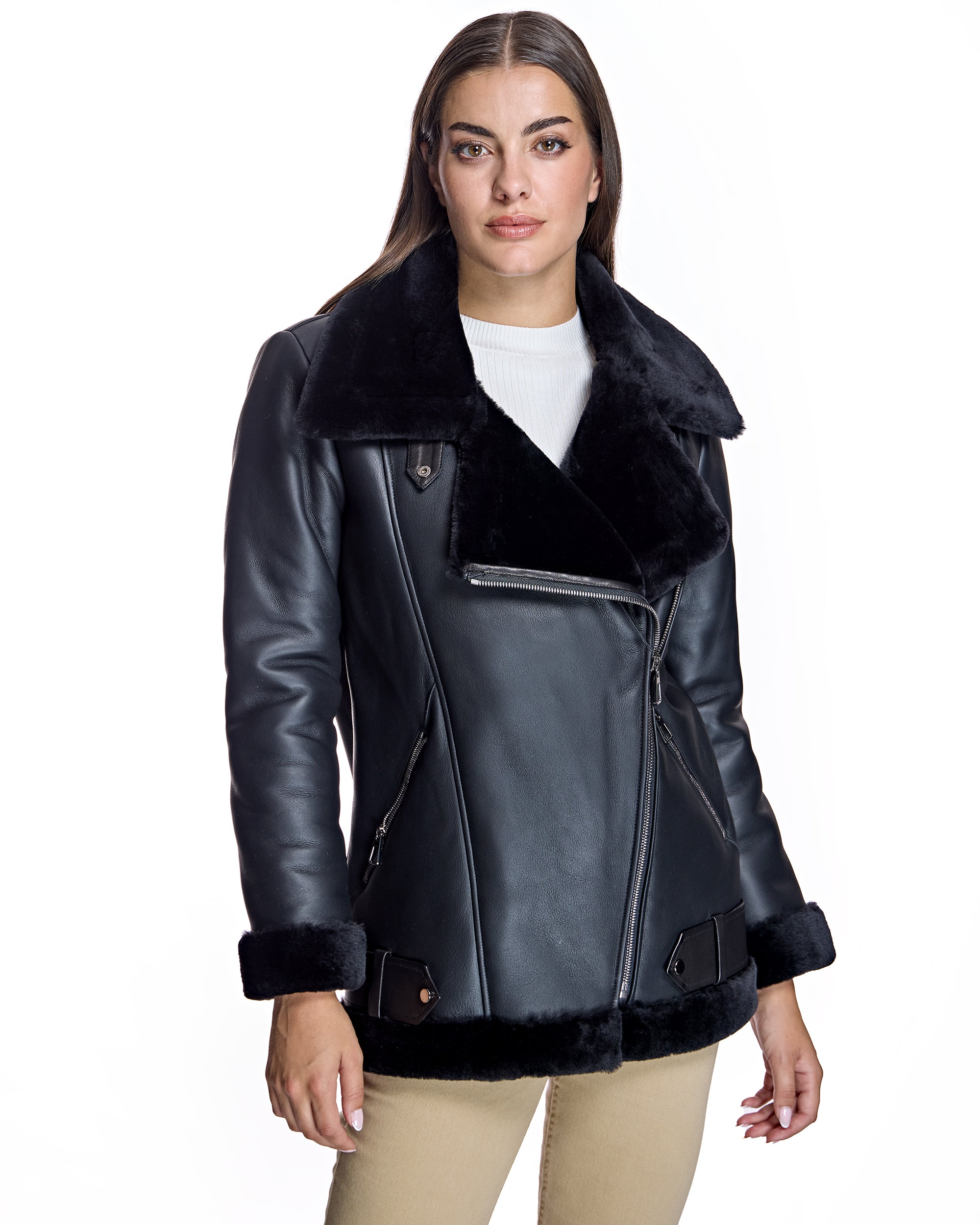 Julia & Stella by Maximilian Shearling Motorcycle Jacket- Maximilian