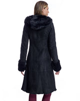 Hooded Shearling Short Coat with Ruffle Trim