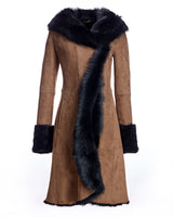 Hooded Shearling Short Coat with Ruffle Trim