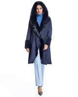 Hooded Shearling Short Coat with Ruffle Trim