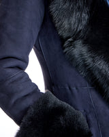 Hooded Shearling Short Coat with Ruffle Trim