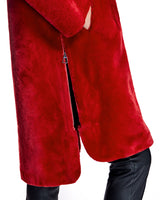 Julia & Stella by Maximilian 40" Long Red Dyed Shearling Lamb Hooded Coat -Maximilian