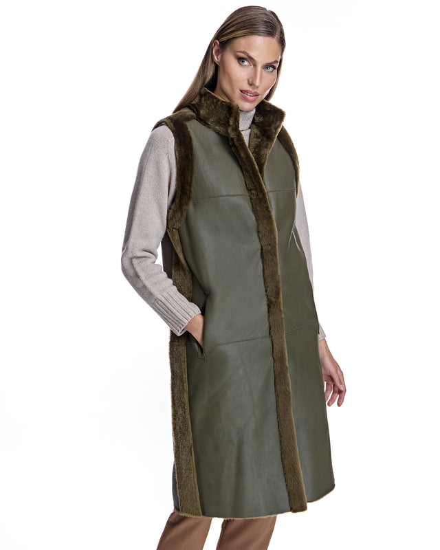41" long Shearling lamb Reversible Vest-Maximilian