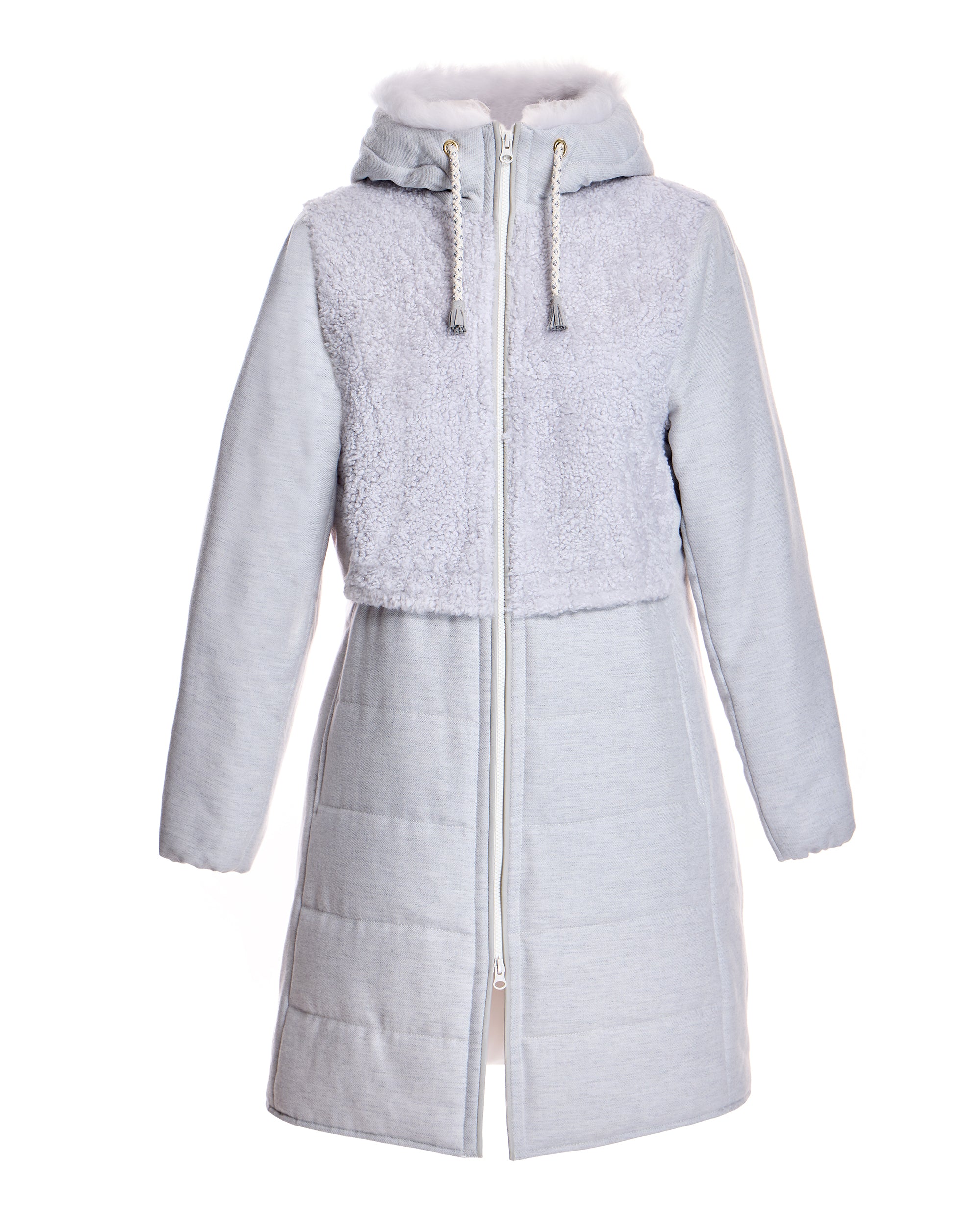 Hooded Woolblend Coat with Shearling Front and Back