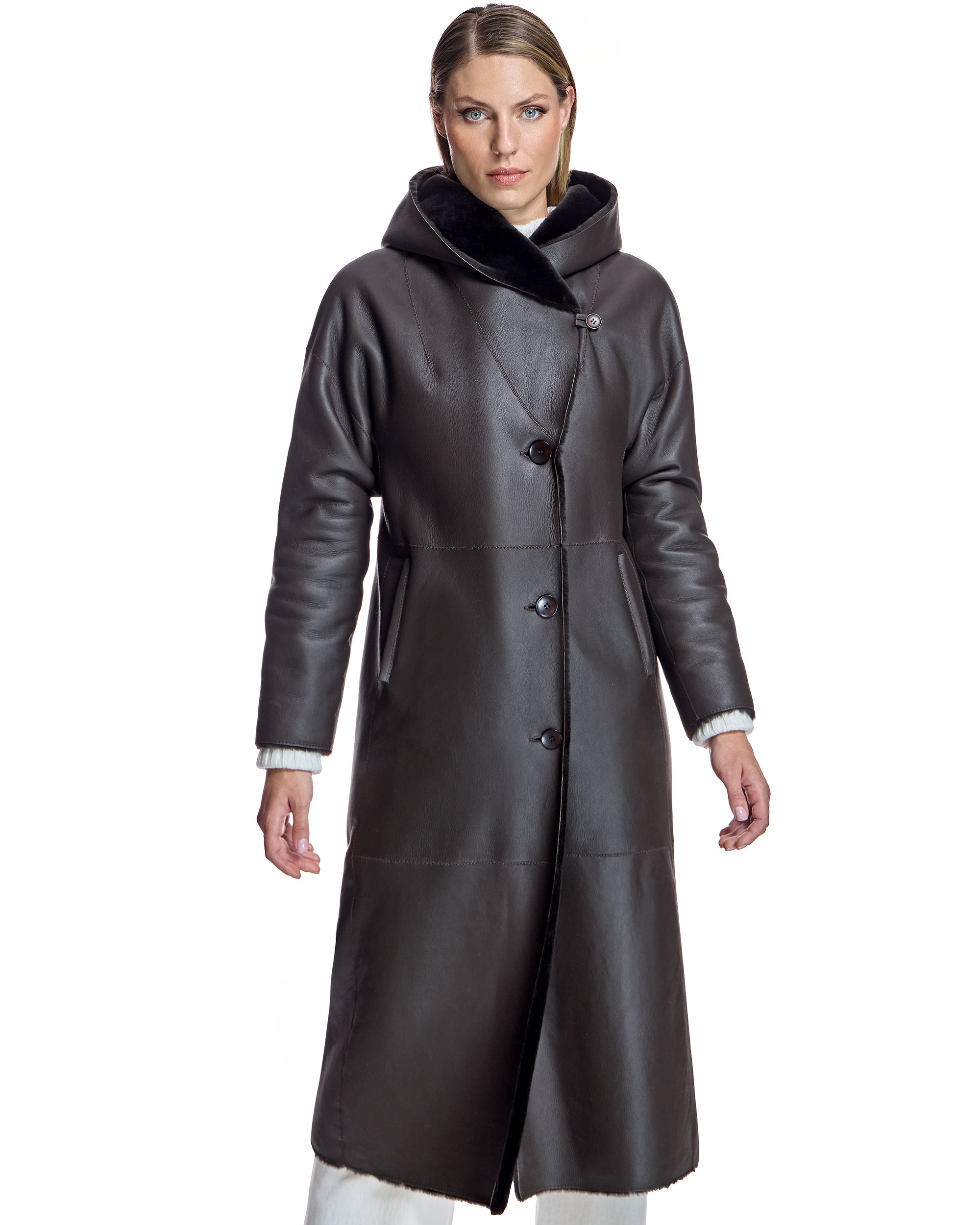 Reversible Hooded Nappa Shearling Coat-Maximilian