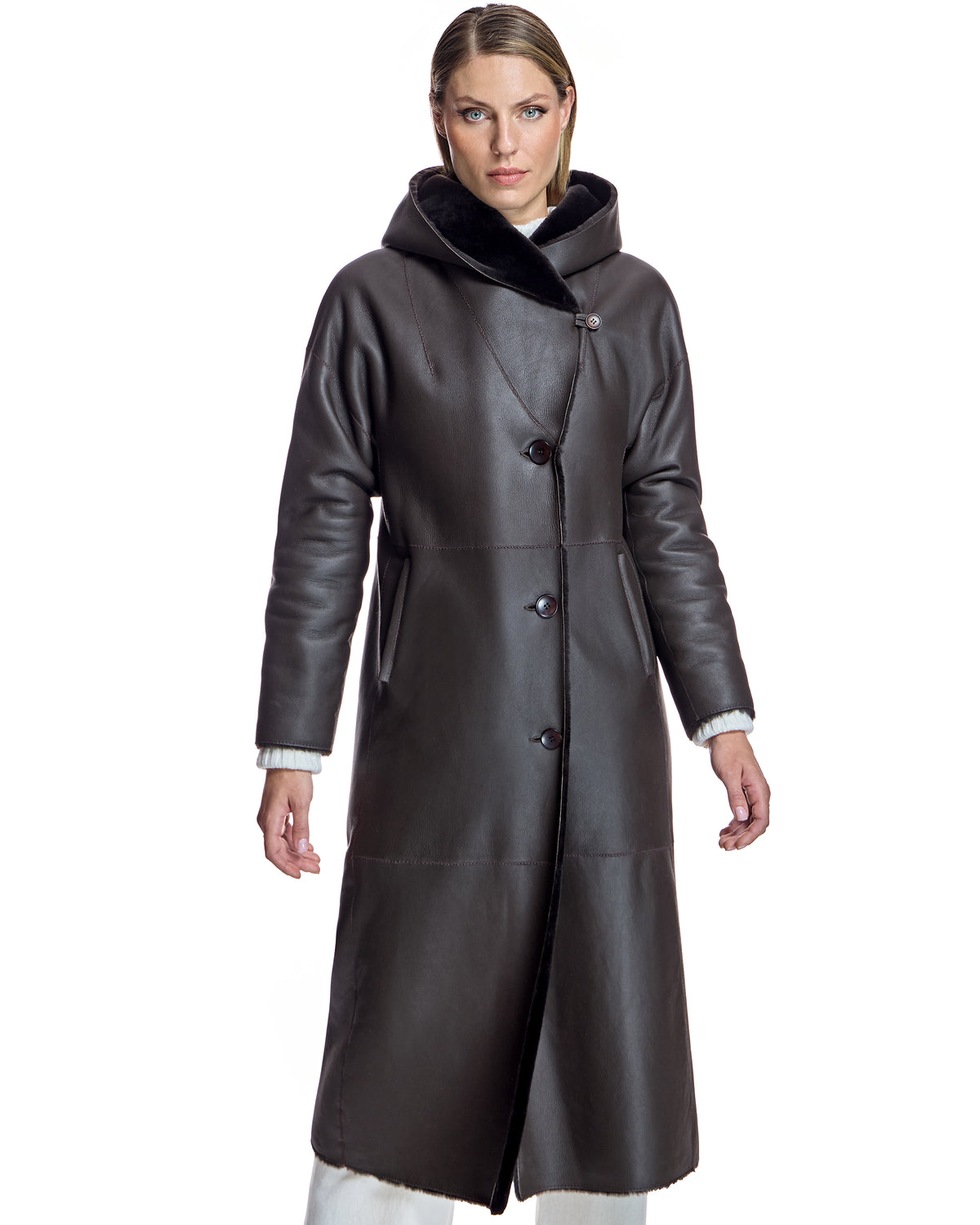 Reversible Hooded Nappa Shearling Coat-Maximilian