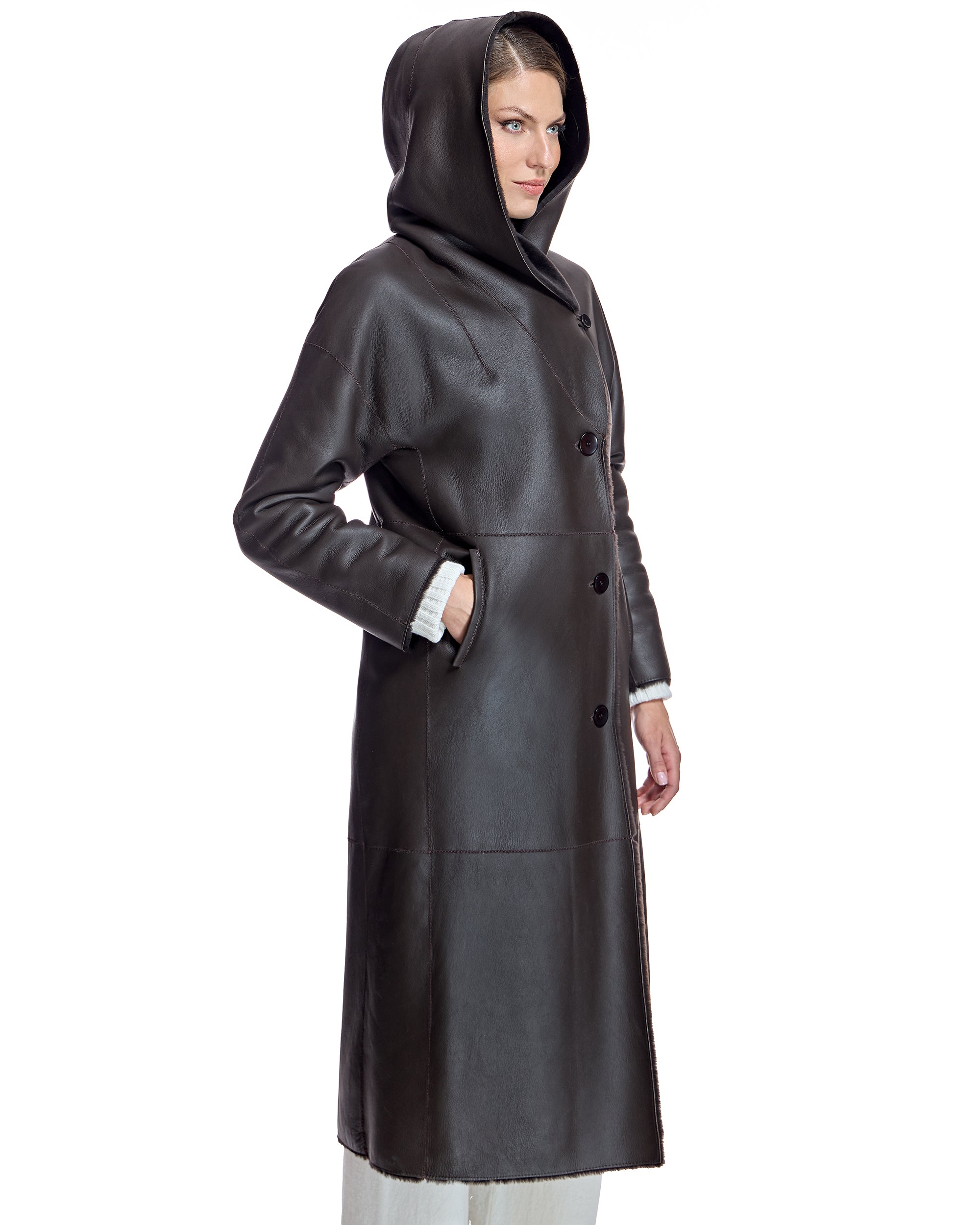 Reversible Hooded Nappa Shearling Coat-Maximilian