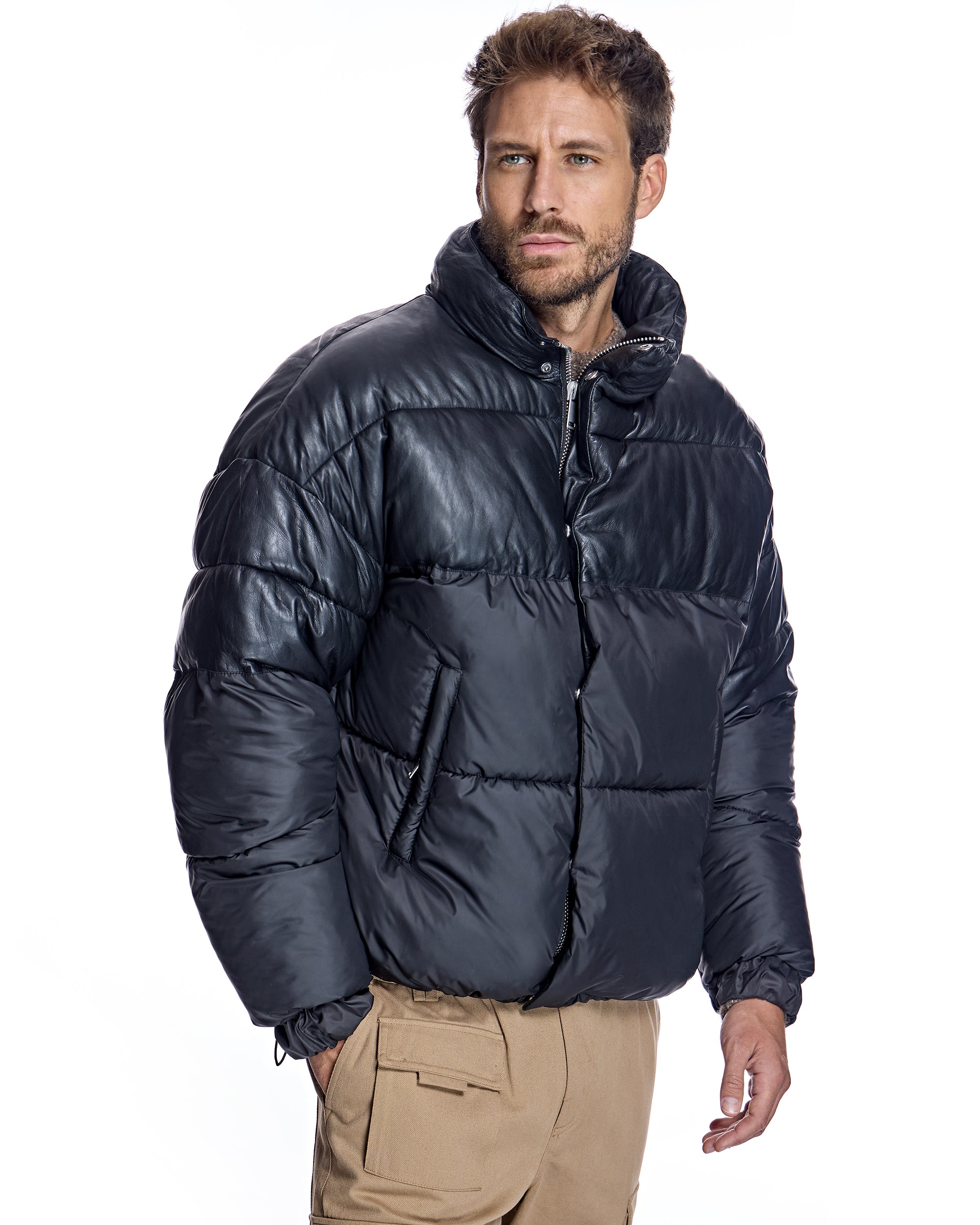 Men's Leather and Poly Horizontal Bomber