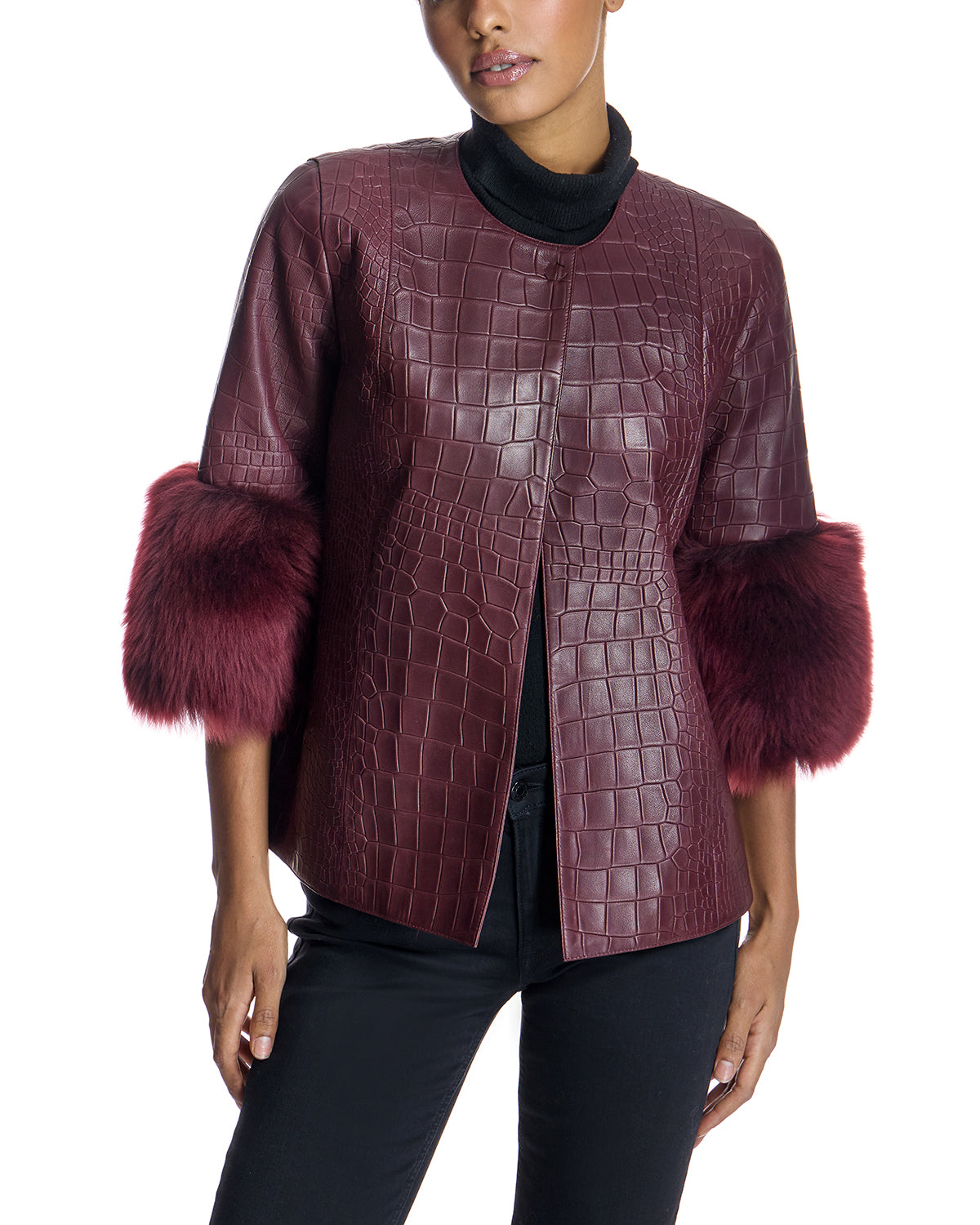 Croc Stamped Leather Jacket -Maximilian
