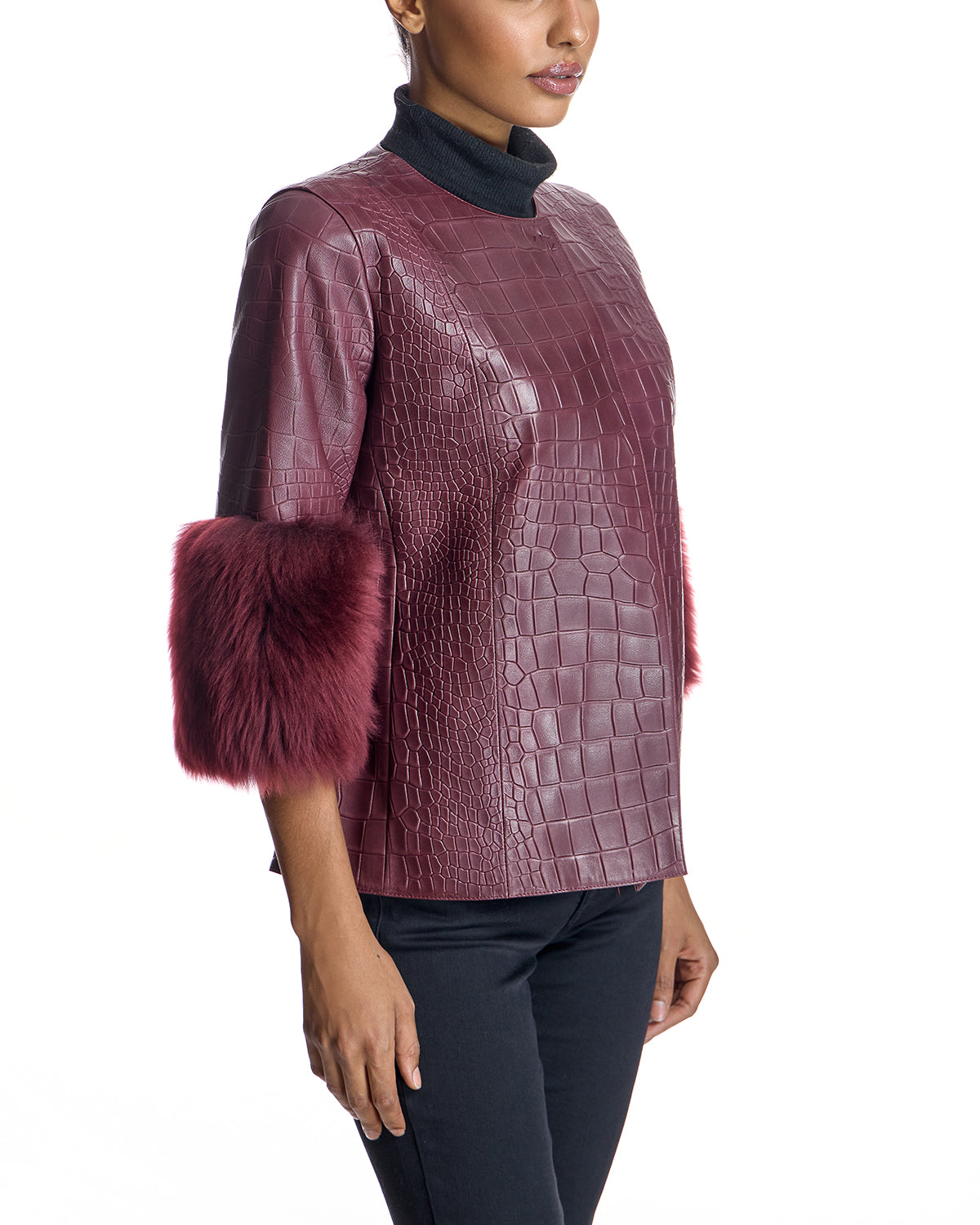 Croc Stamped Leather Jacket -Maximilian