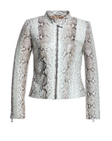 Maximilian 20" Python Zip-Front Leather Jacket