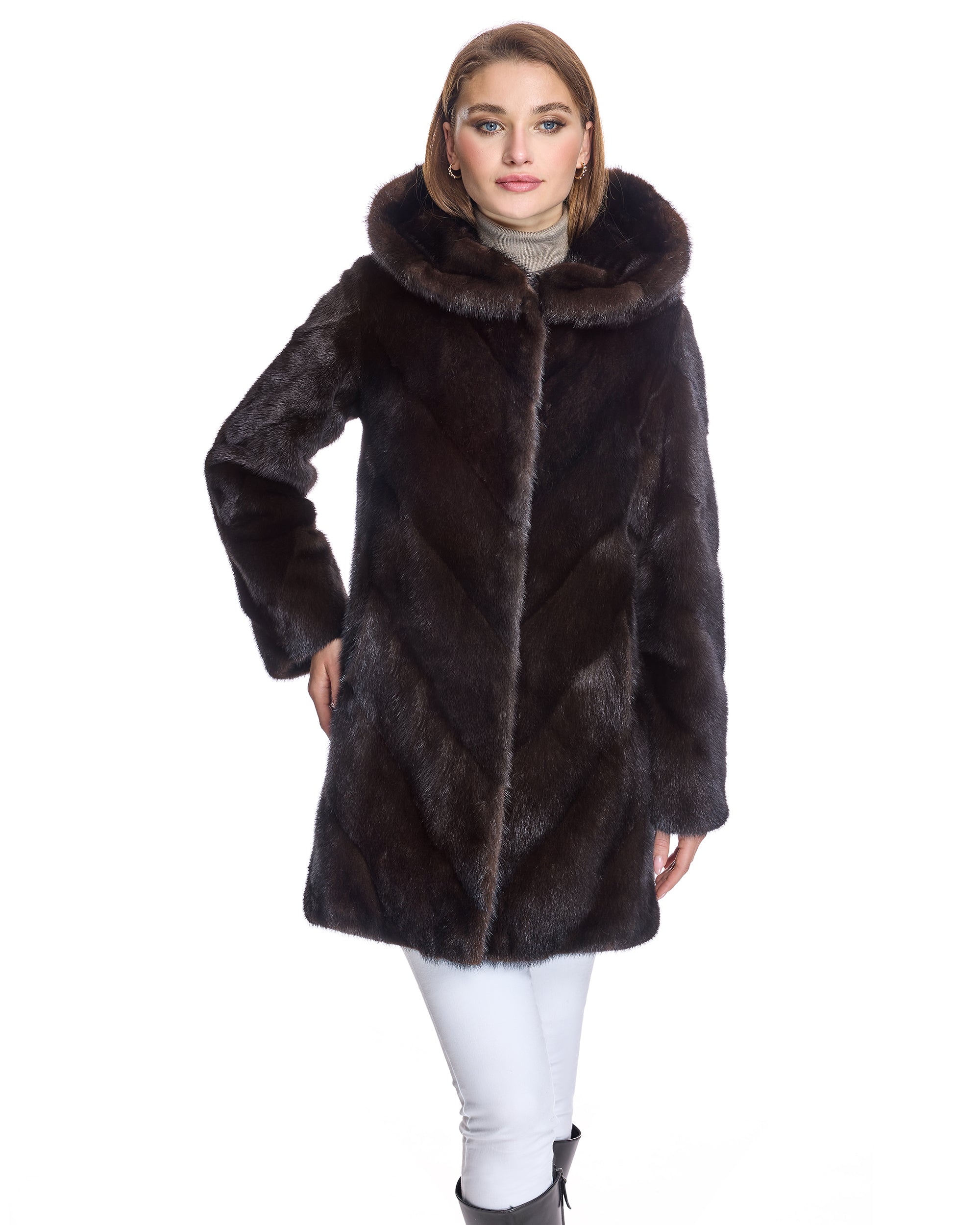 Hooded Chevron Mink Coat