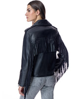 Julia & Stella by Maximilian Leather Moto Jacket with Fringes
