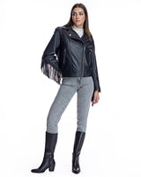 Julia & Stella by Maximilian Leather Moto Jacket with Fringes