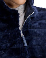 28" Reversible Navy Shearling Lamb Hooded Jacket - Maximilian