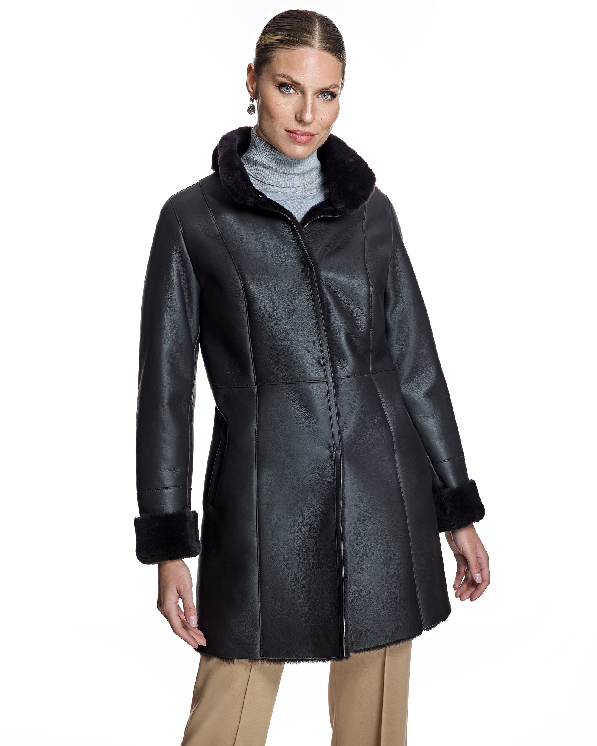 Nappa Shearling Jacket with Stand Collar-Maximilian