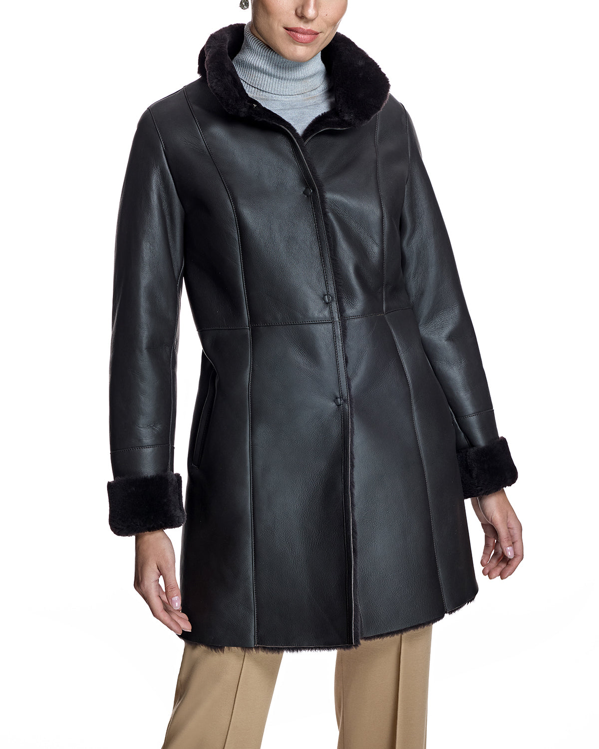 Nappa Shearling Jacket with Stand Collar