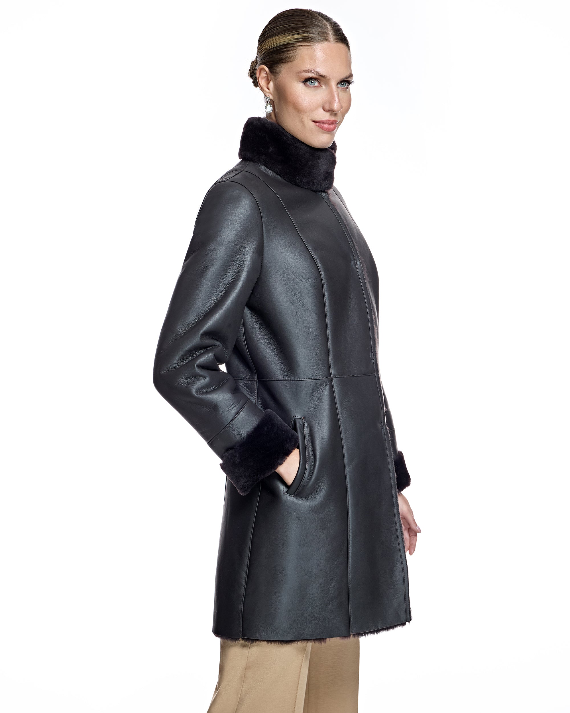 Nappa Shearling Jacket with Stand Collar-Maximilian