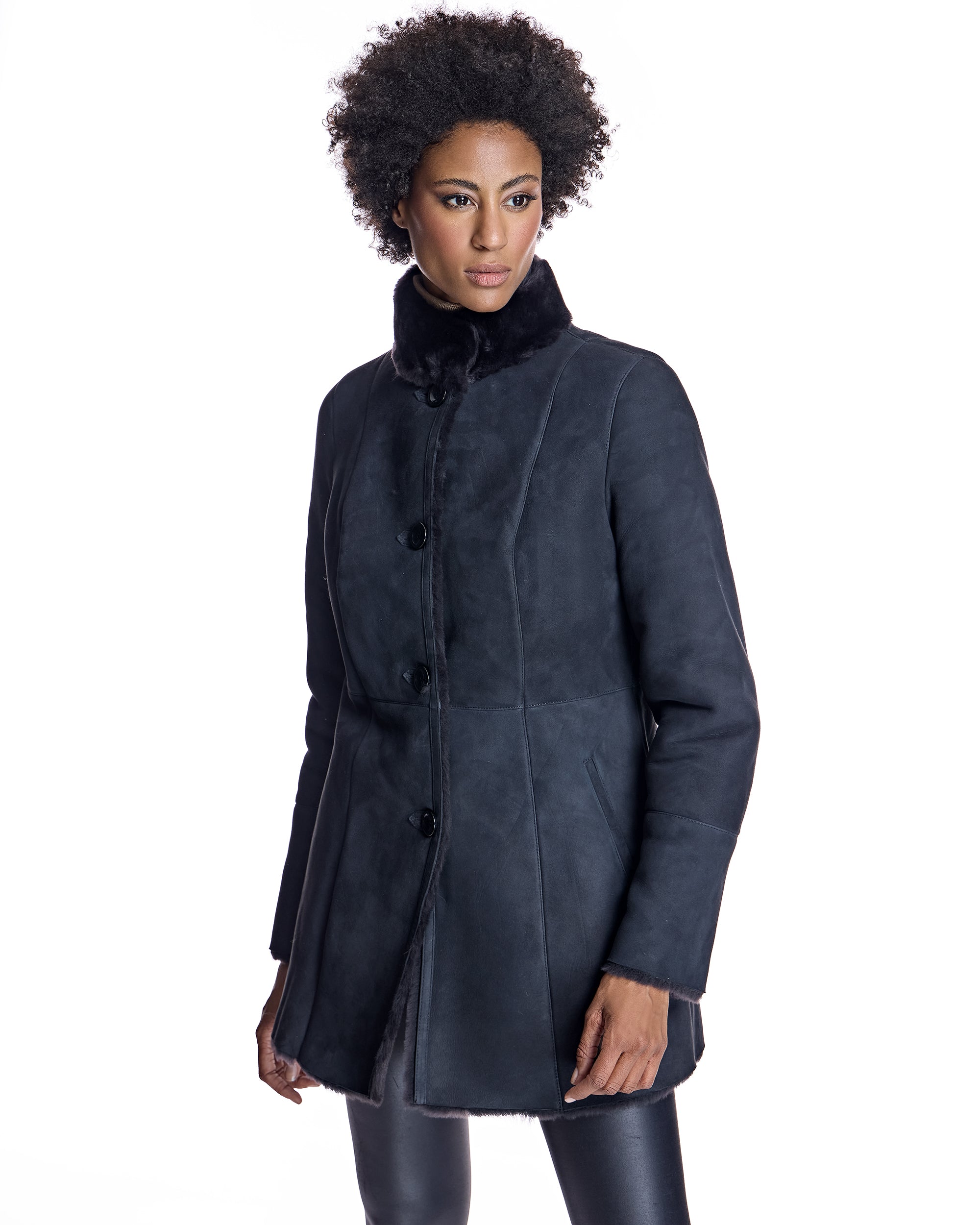 Shearling Jacket with Stand Collar