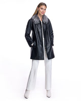 Leather Coat with Silver Fox Collar