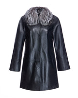 Leather Coat with Silver Fox Collar
