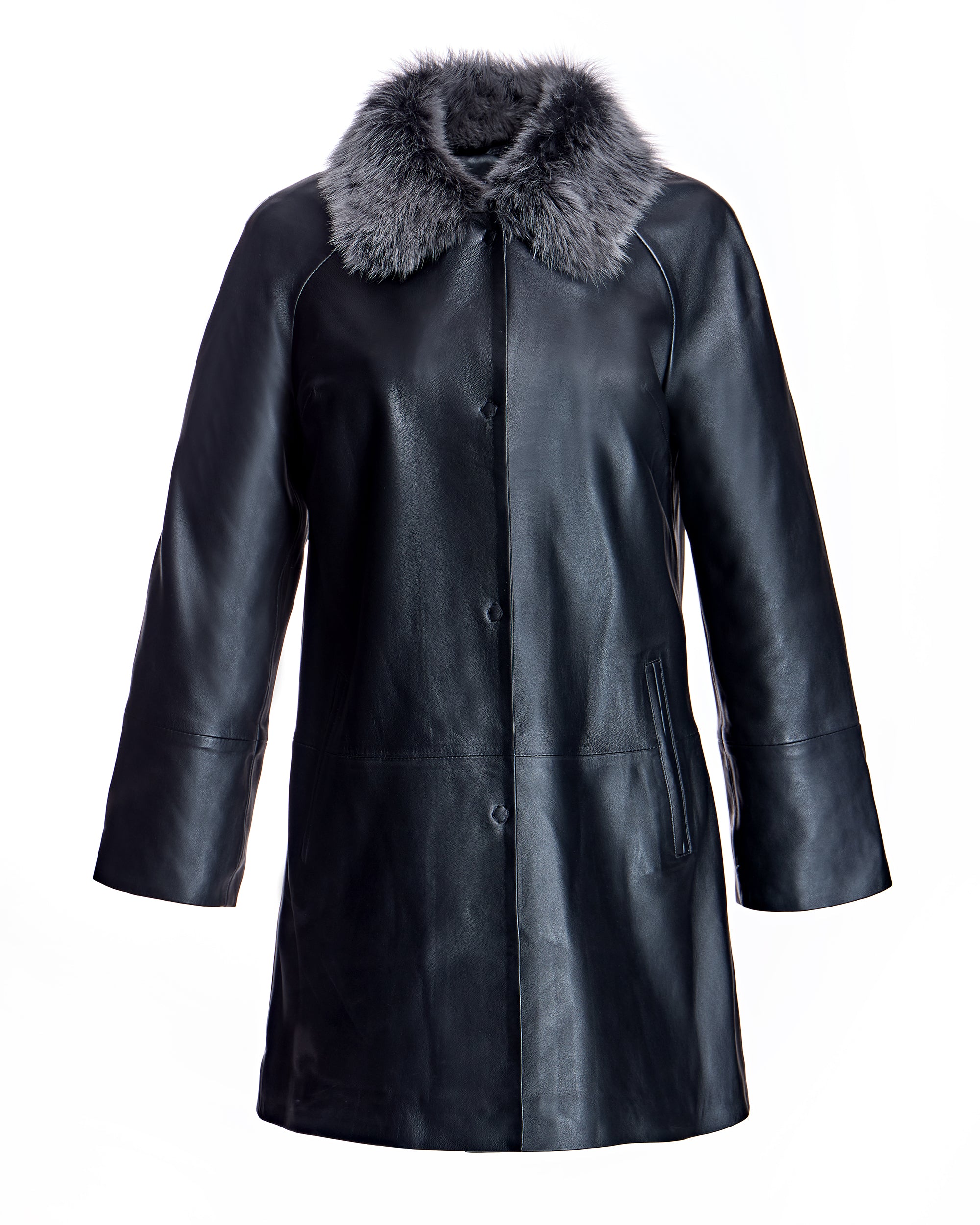 Julia & Stella by Maximilian Leather Jacket with Shearling Collar-Maximilian