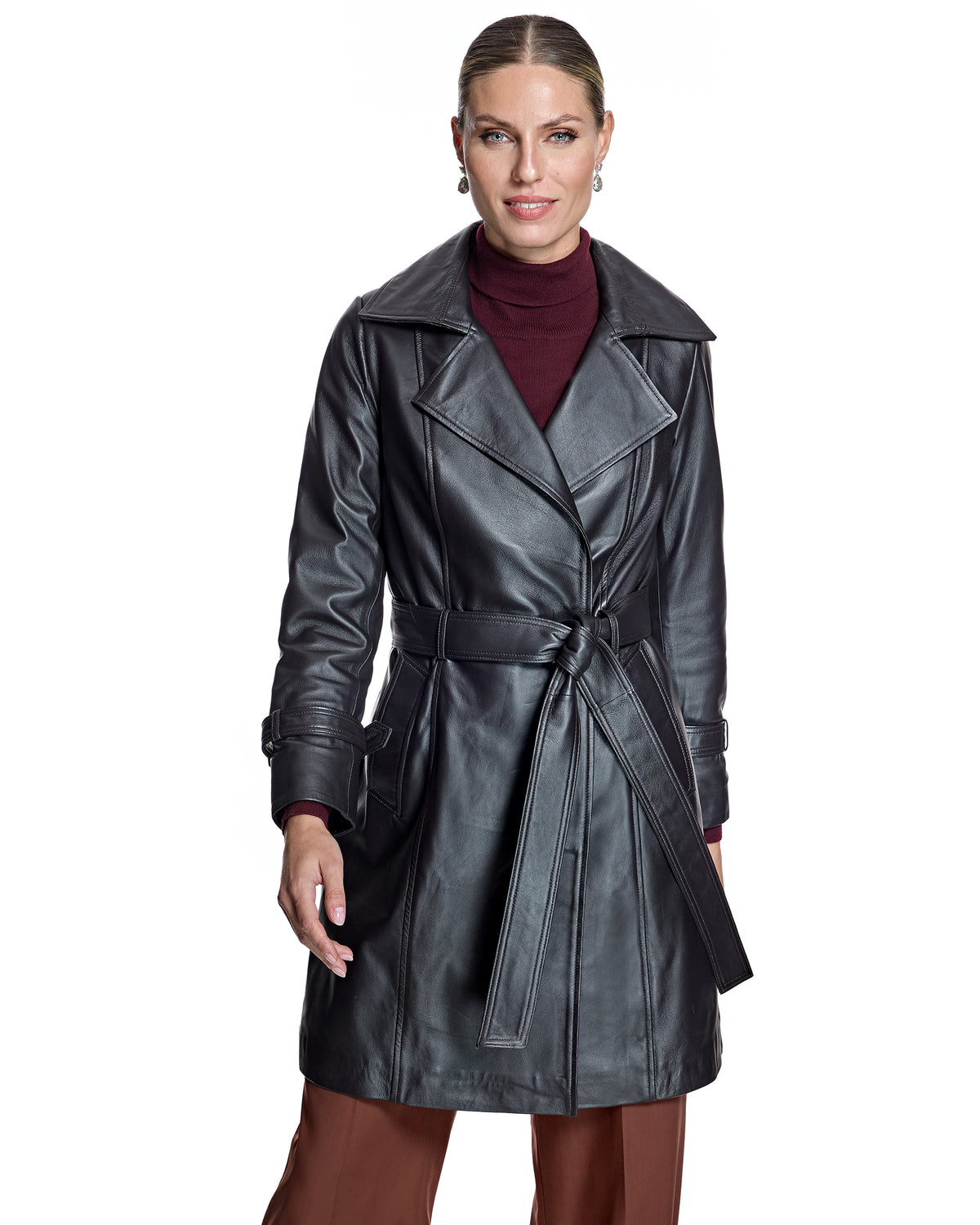 Julia and Stella by Maximilian Belted Leather Coat -Maximilian