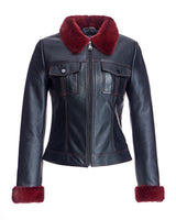 Leather Jacket with Mink Collar and Cuffs