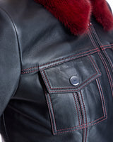 Leather Jacket with Mink Collar and Cuffs