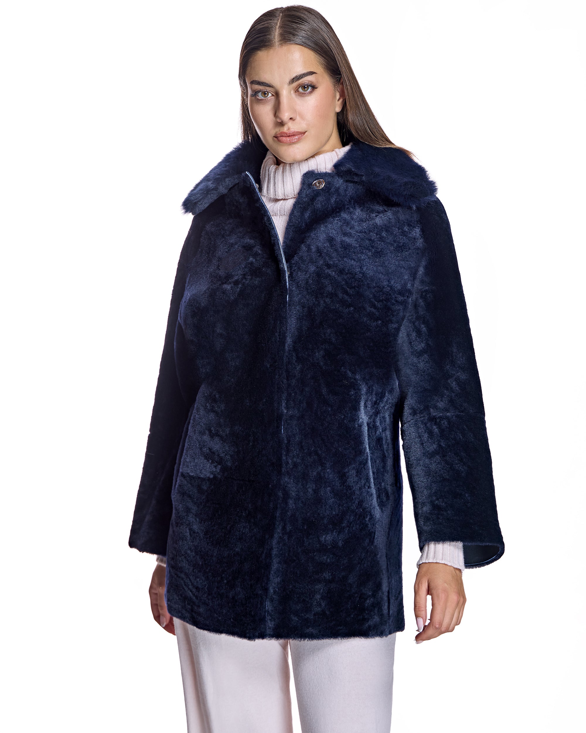 Julia & Stella by Maximilian Shearling Lamb Jacket with Dyed Toscana Lamb Collar-Maximilian