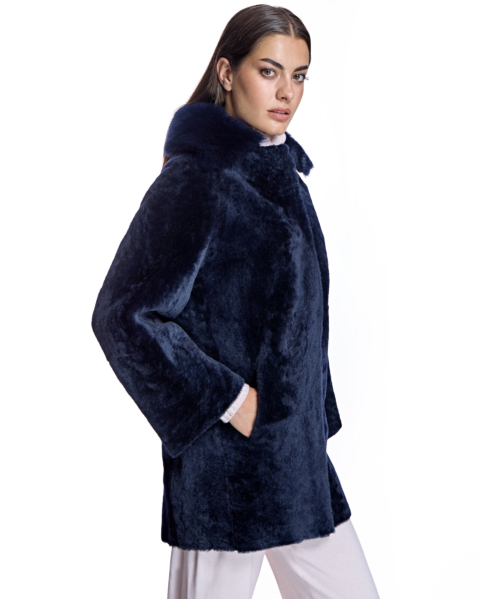 Julia & Stella by Maximilian Shearling Lamb Jacket with Dyed Toscana Lamb Collar-Maximilian