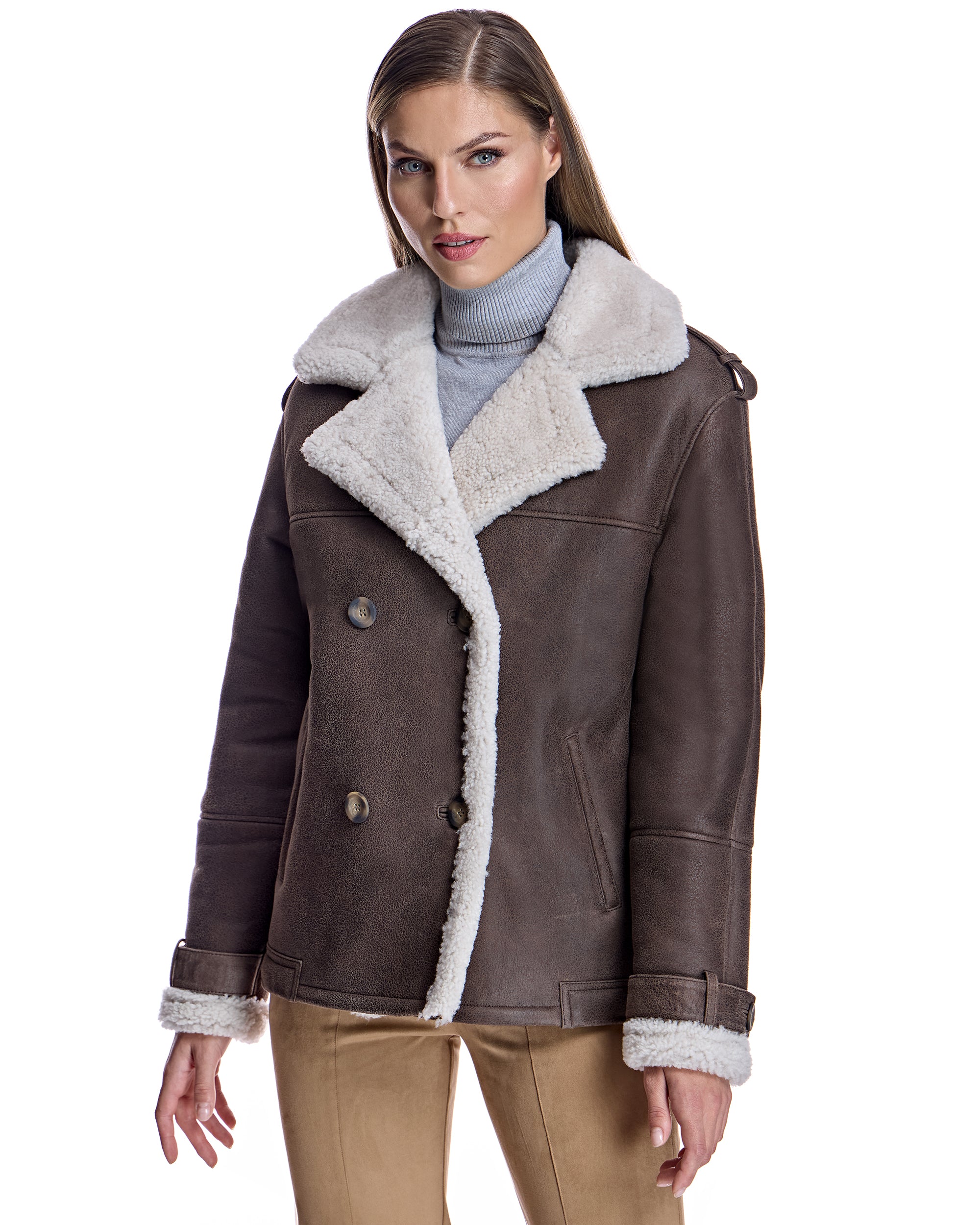 Julia & Stella Double Breasted Shearling Jacket-Maximilian