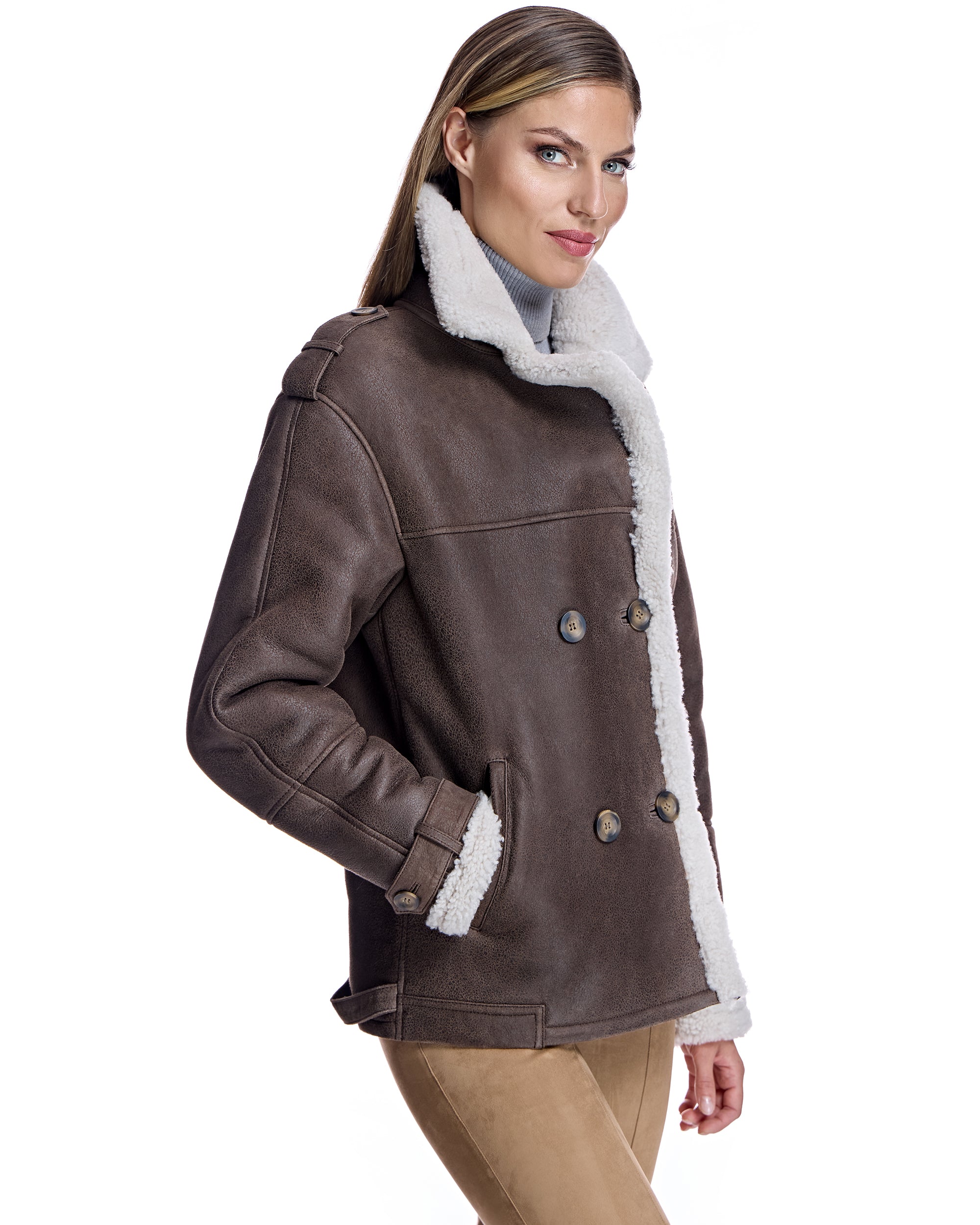 Julia & Stella Double Breasted Shearling Jacket-Maximilian