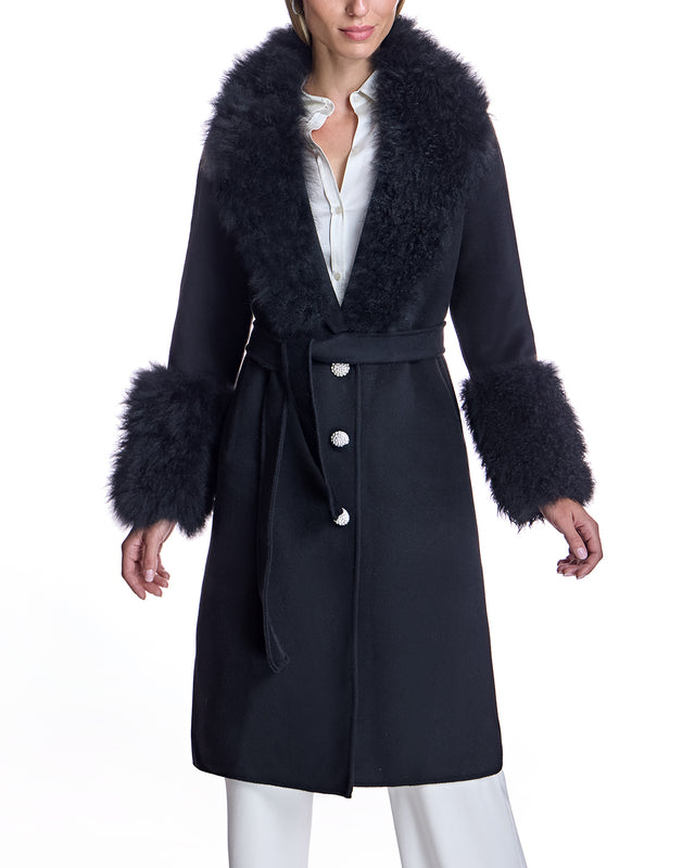 Belted Wool Coat with Cashmere Goat Trim-Maximilian