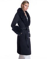 Belted Wool Coat with Cashmere Goat Trim