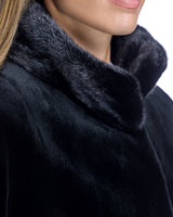 32" Black Dyed Sheared mink Reversible Jacket with Long Hair Mink Collar & Cuffs